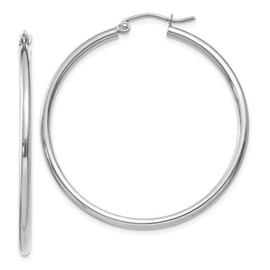 Classic 14K White Gold Tube 2mm Thick Hoop Earrings  (Various Sizes)