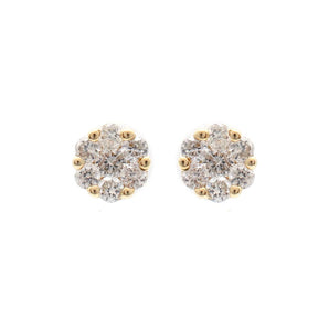 Diamond Cluster Circle Stud Earrings 14K Yellow Gold