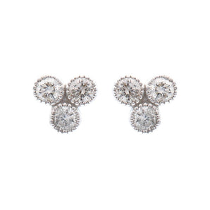 Diamond Trio Milgrain Stud Earrings 14K White Gold