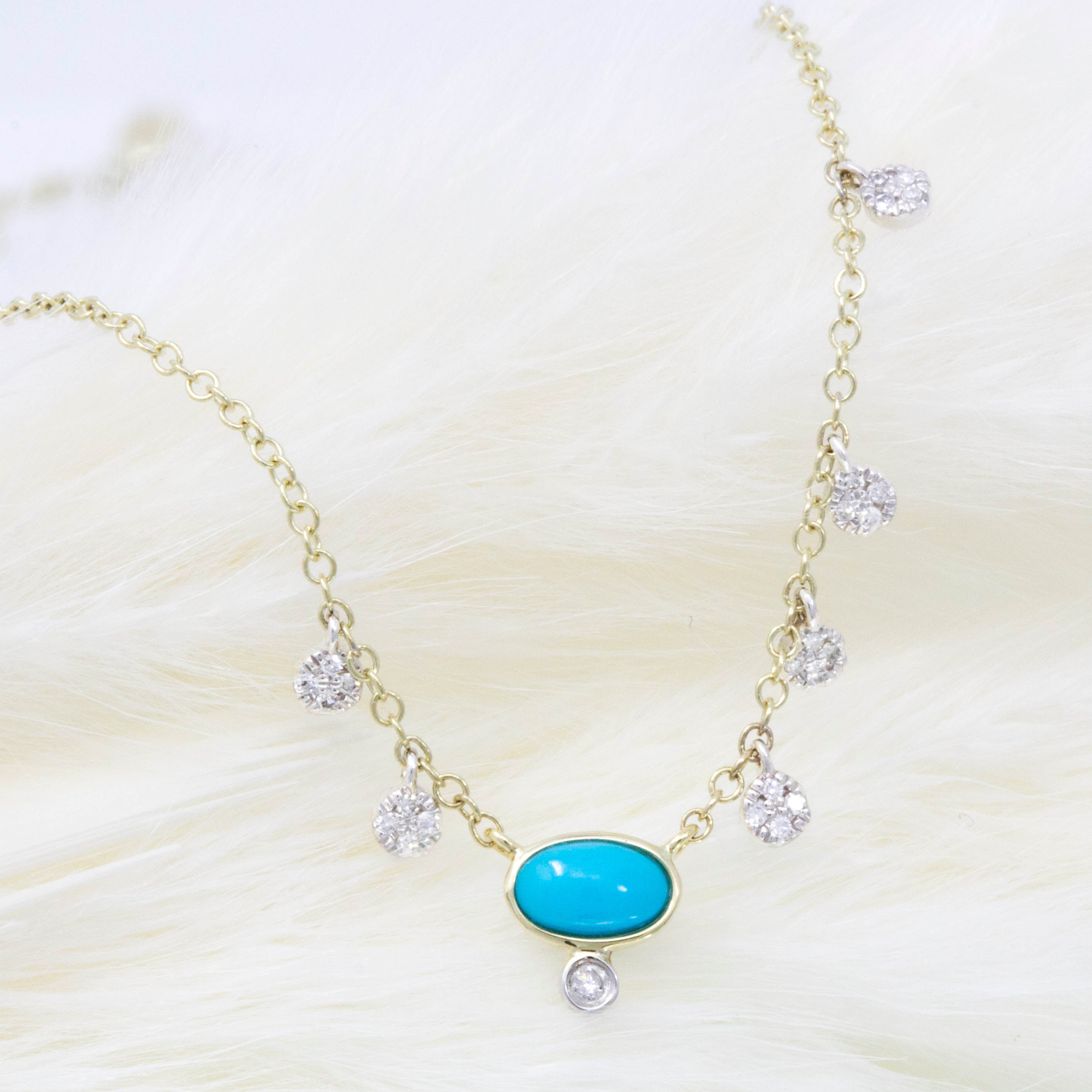 Asymmetrical Turquoise & Pave Diamond Charm Necklace