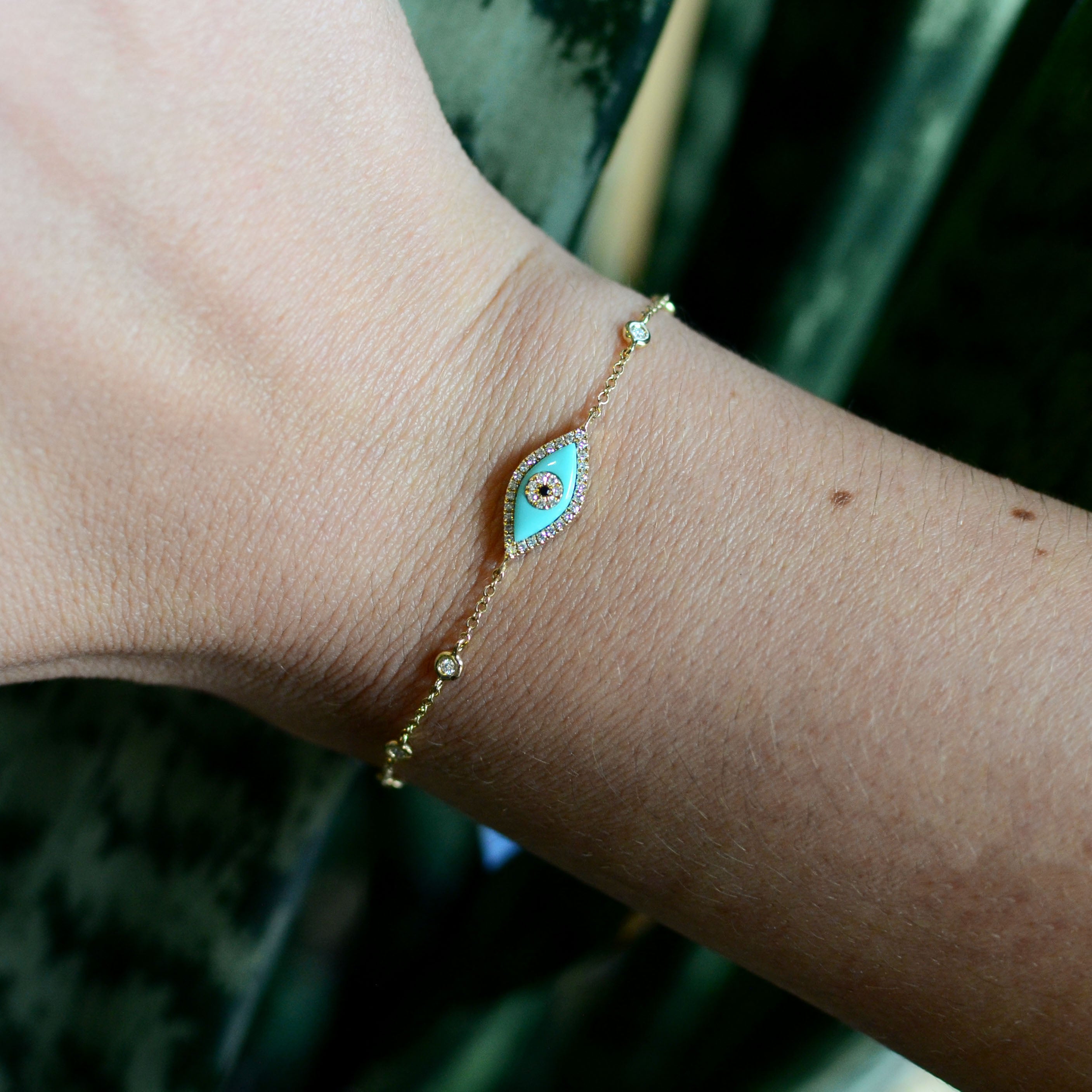 Turquoise & Diamond "Evil Eye" Chain Bracelet