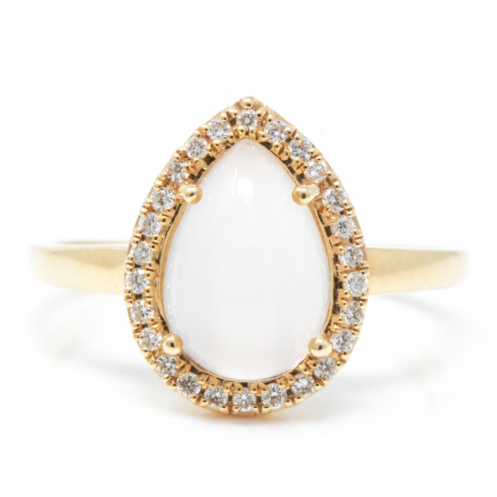 Pear Shaped Moonstone with Diamond Halo Ring 14KY