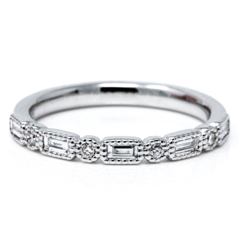 Baguette and Round Diamond Wedding Ring 18KW