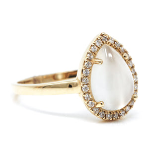 Pear Shaped Moonstone with Diamond Halo Ring 14KY