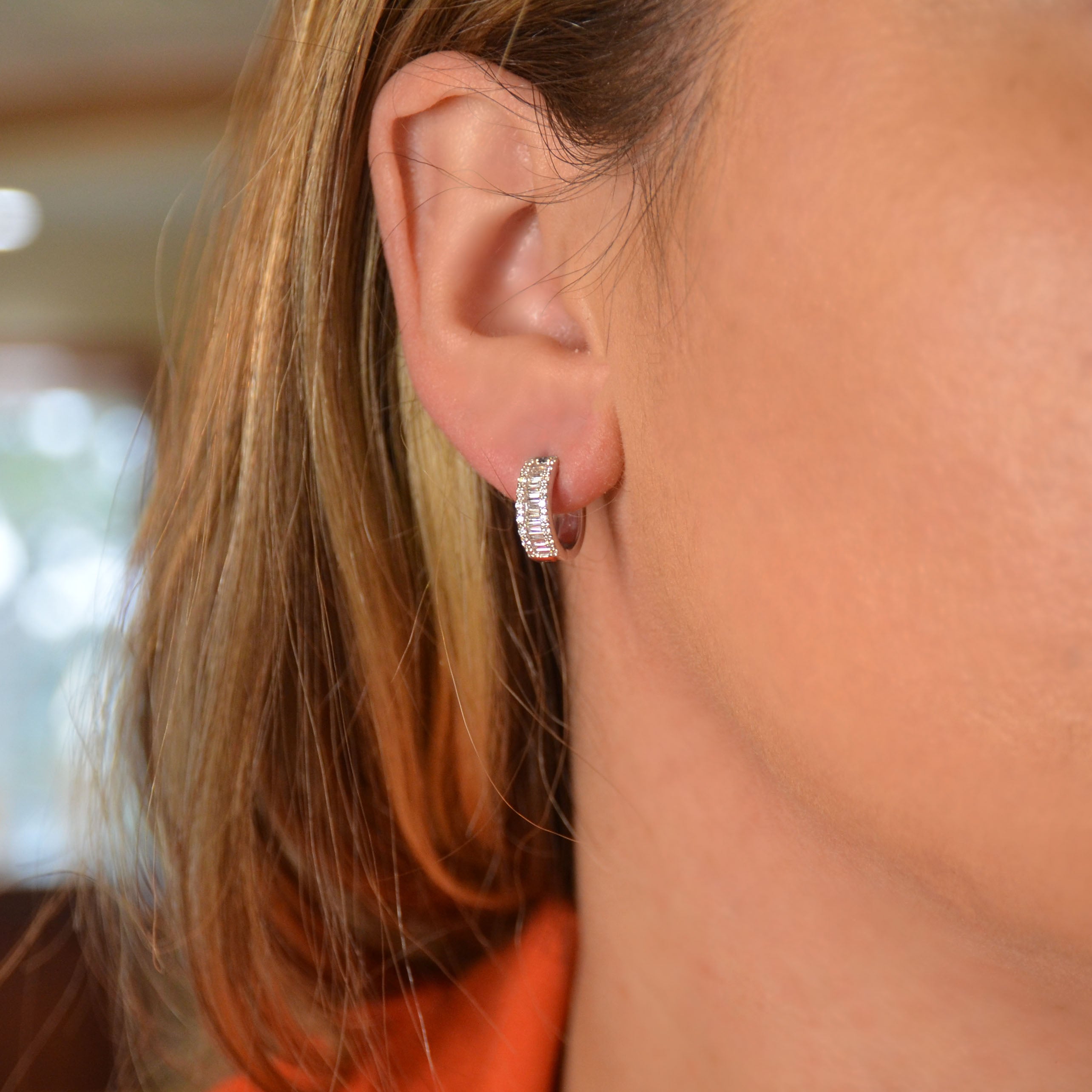 0.40 CTW Baguette & Round Diamond 13mm Hinged Hoop Earrings