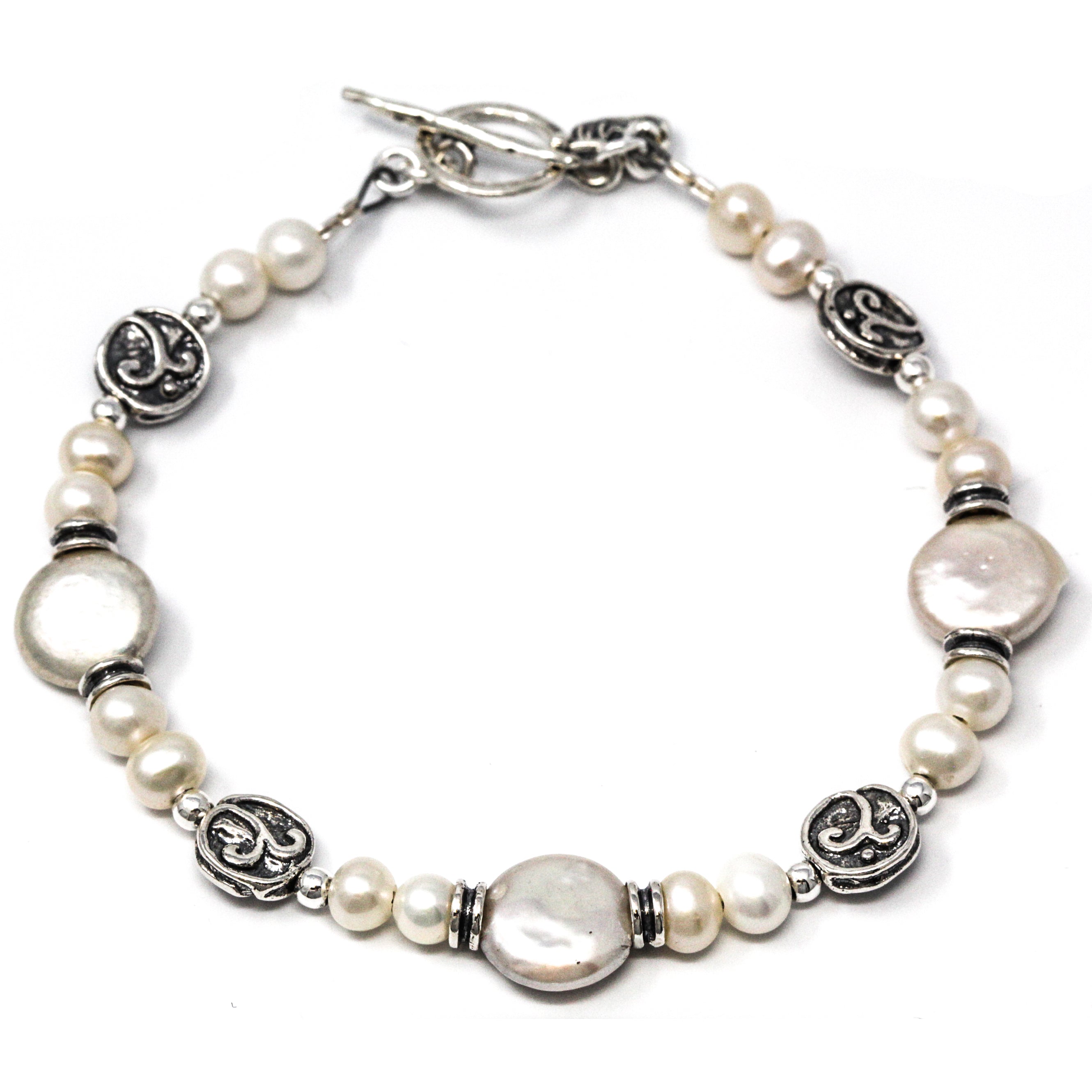 Coin Pearl & Silver Bead Bracelet