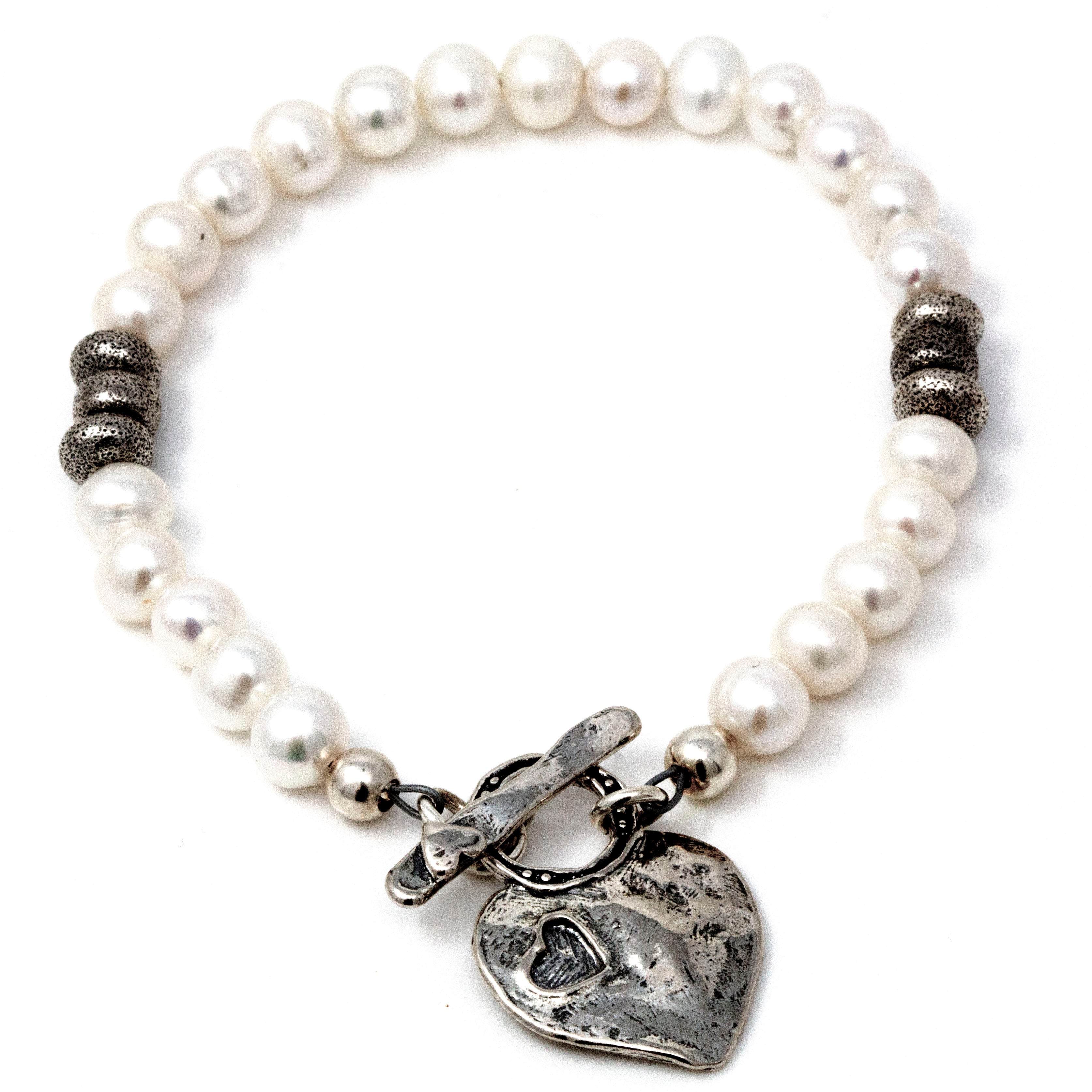 Freshwater Pearl Bracelet With Heart Clasp