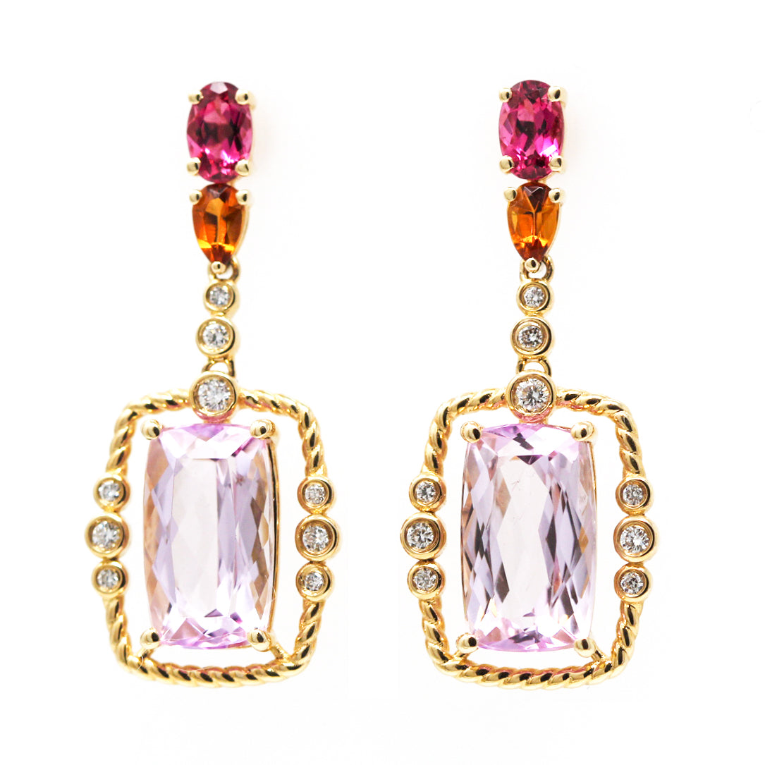 Exquisite Gemstone Cascade: Kunzite With Vibrant Gemstone Accents & Sparkly Diamonds