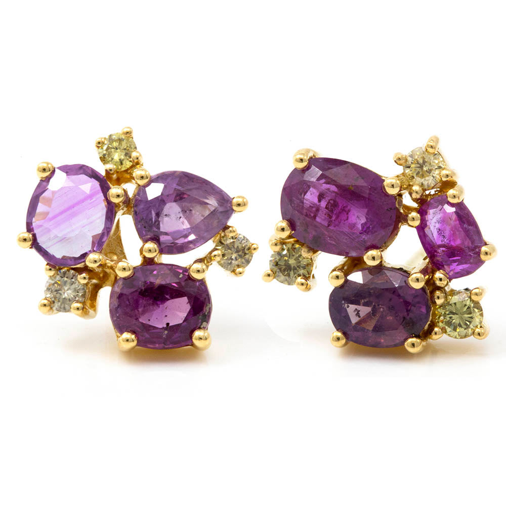 Purple/Pink Sapphire Yellow Diamond Earrings