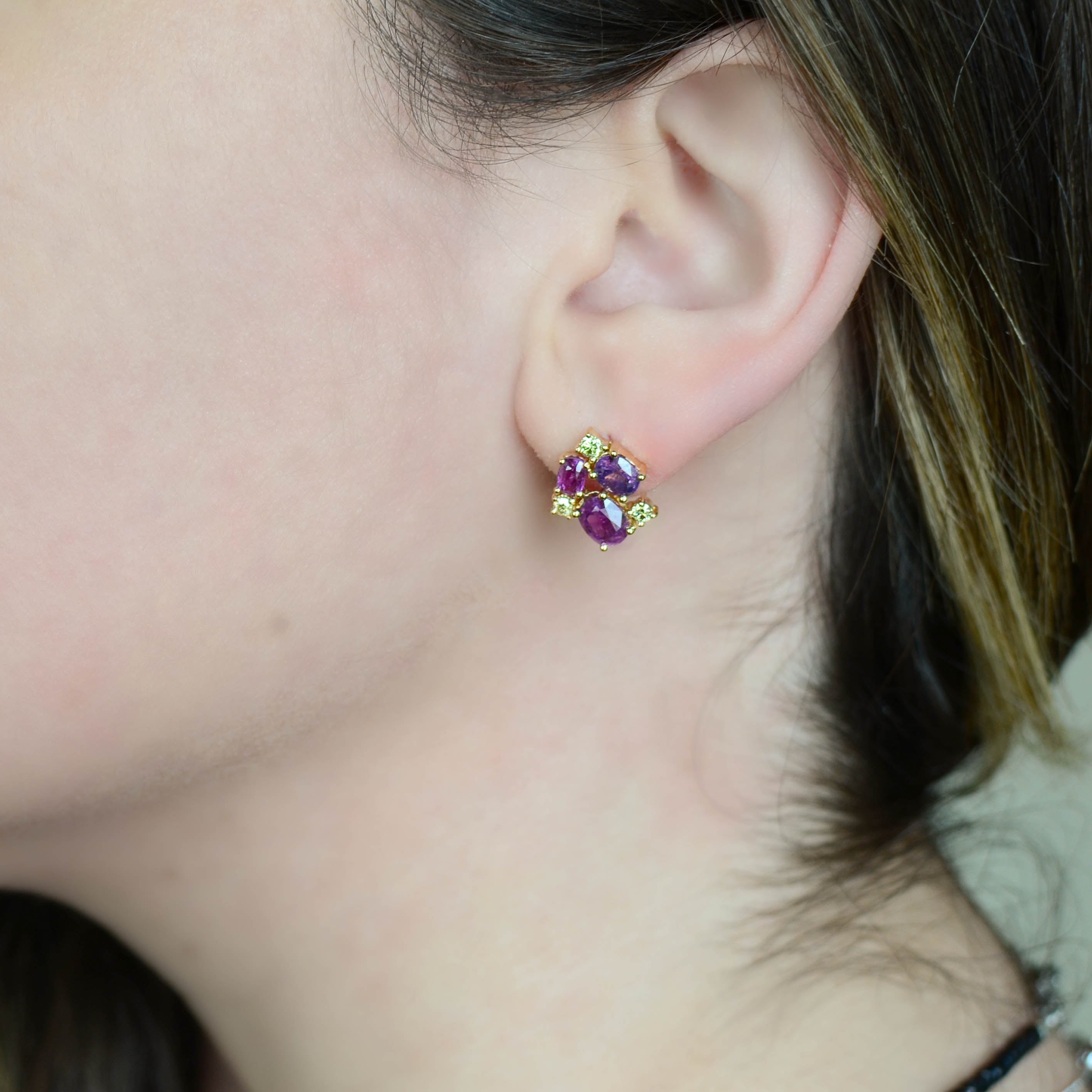 Purple/Pink Sapphire Yellow Diamond Earrings