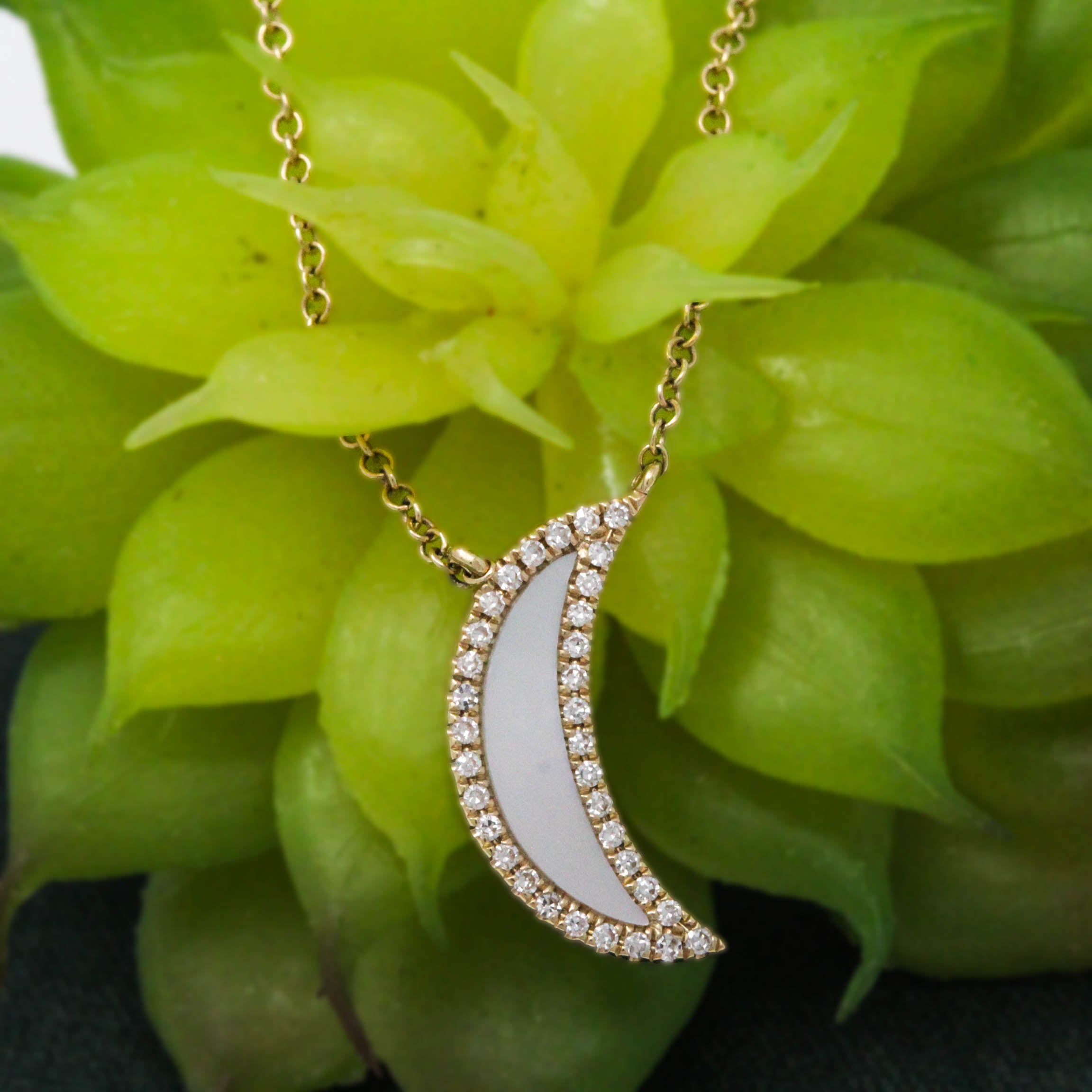 Mother of Pearl & Diamond Crescent Moon Pendant