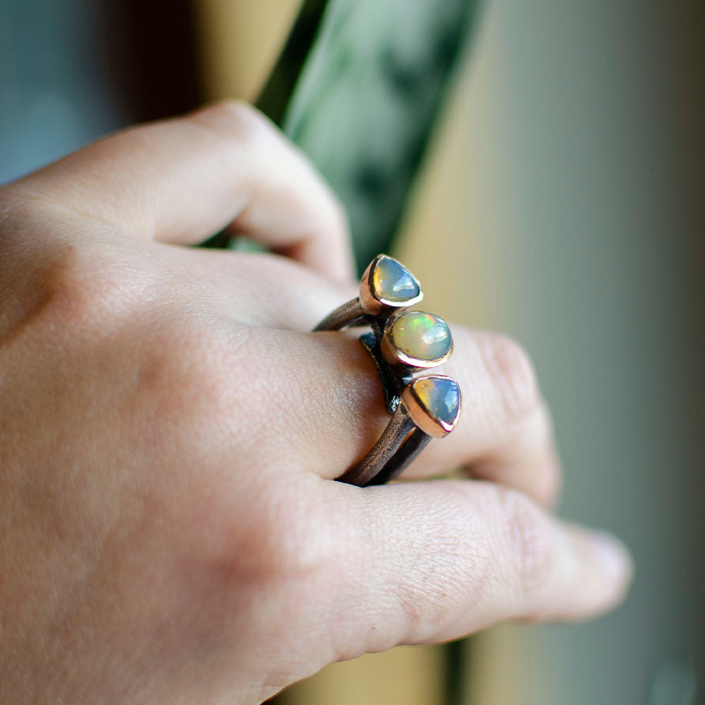 Bora Opal Three-Stone Artisan Ring