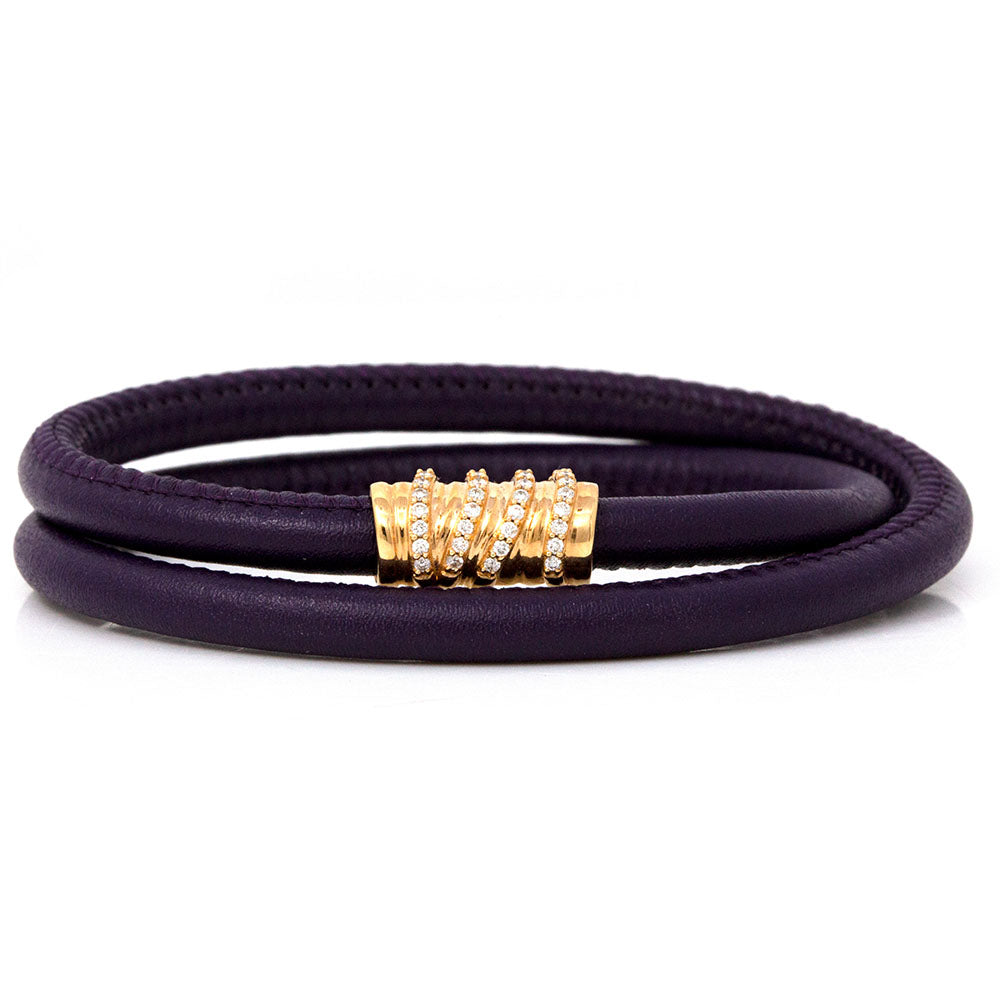 .27 CTW Purple Leather Wrap Bracelet With Diamond Clasp